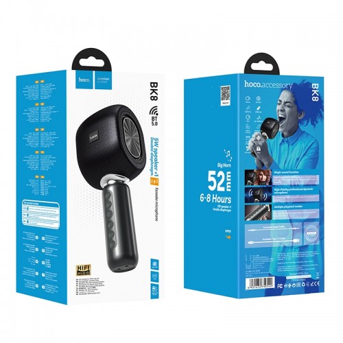 Караоке микрофон HOCO Cool Hi K song microphone BK8 |BT5.0, TWS, AUX/TF, DSP, 5W, 6-8h|