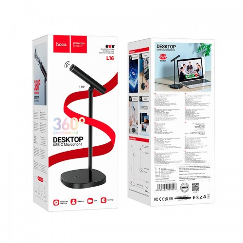Мікрофон HOCO Mike USB desktop microphone L16 |Type-C/AUX 3.5mm| black