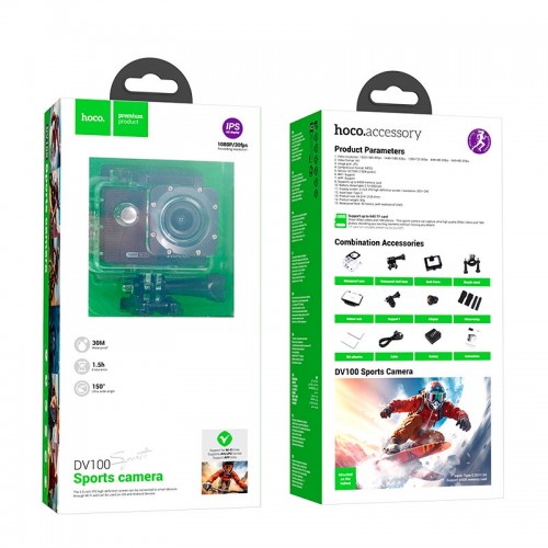 Спорт Камера HOCO sports camera DV100 |1080p, 30fps, wifi, 30m waterproof shell| black