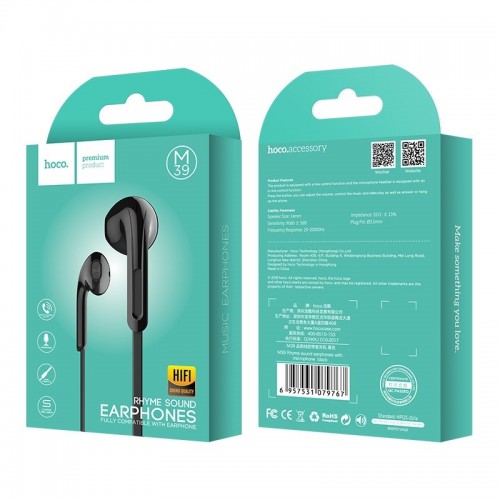 Наушники HOCO Rhyme with mic M39 black