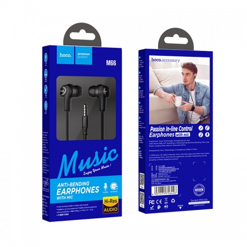 Наушники HOCO Passion in-line control eaphones with mic M66 Hi-Res white