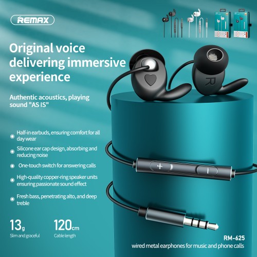 Наушники REMAX with mic RM-625 Hi-Res grey