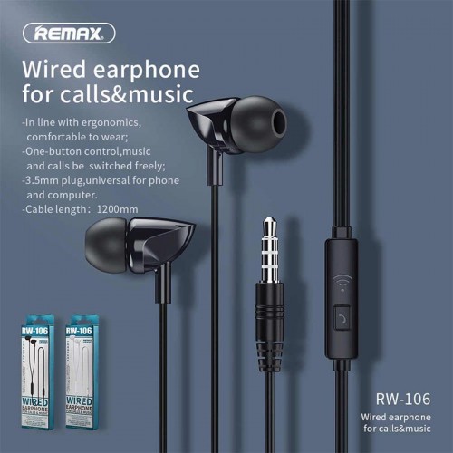 Навушники REMAX with Mic Wired Earphone RW-106 HD Mic white