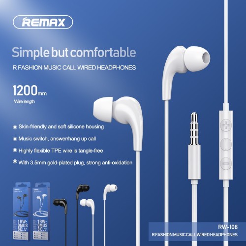 Наушники REMAX Music Call Wired RW-108 white