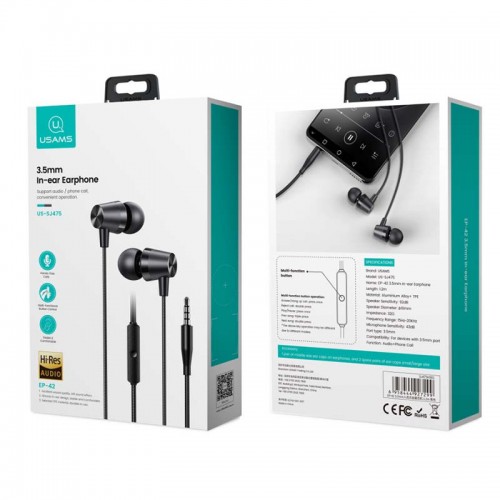 Навушники USAMS 3.5 mm In-ear Earphone 1.2 m EP-42 US-SJ475 black