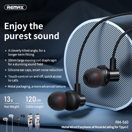 Наушники REMAX Type-C Metal Wired Earphone RM-560 silver