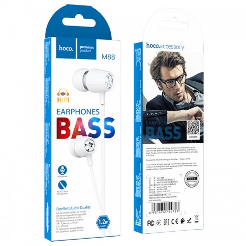 Навушники HOCO Graceful universal earphones with mic M88 white