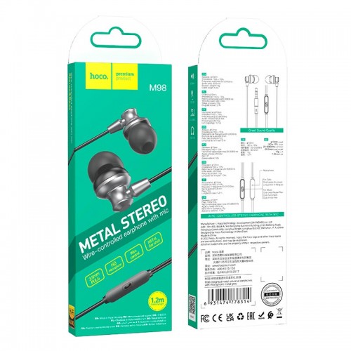Навушники HOCO Delighted METAL universal earphones with microphone M98 grey