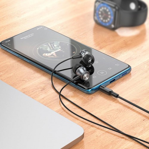 Наушники BOROFONE Platinum metal universal earphones with microphone BM75 |1.2m, Hi-Fi| silver