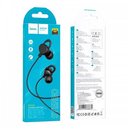 Навушники HOCO Rhyme universal earphones with microphone M103 black