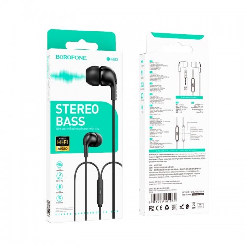 Наушники Borofone Craft universal earphones with mic BM83 black