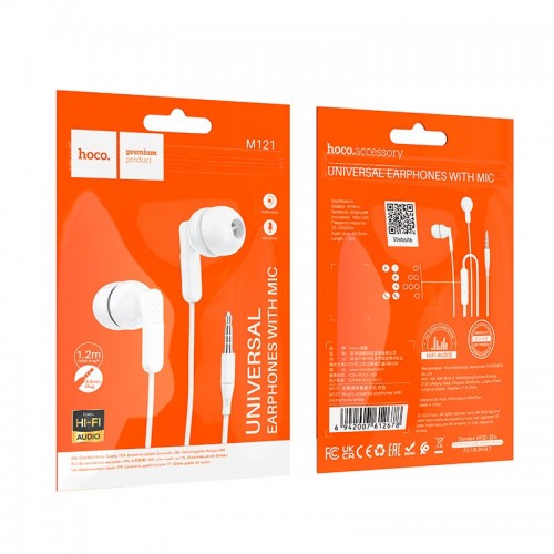 Навушники HOCO Bright universal earphones with microphone M121 white