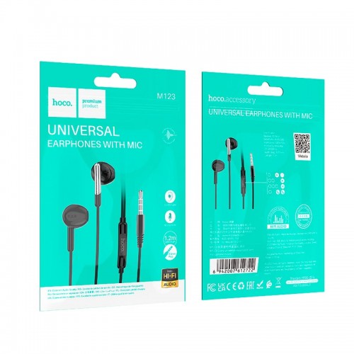 Навушники HOCO Glory universal earphones with microphone M123 black