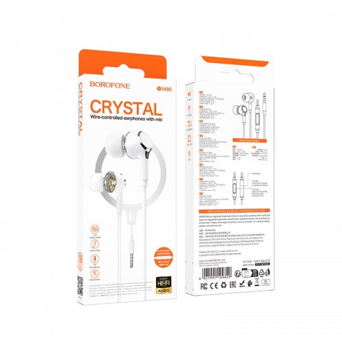 Наушники Borofone Miller universal earphones with microphone BM90 white