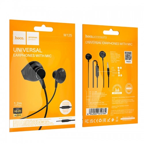 Навушники Hoco Smart metal universal earphones with microphone M125 black