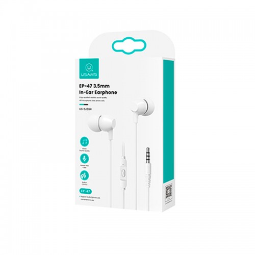 Навушники USAMS In-Ear Earphone US-SJ594 EP-47 |3.5mm| white