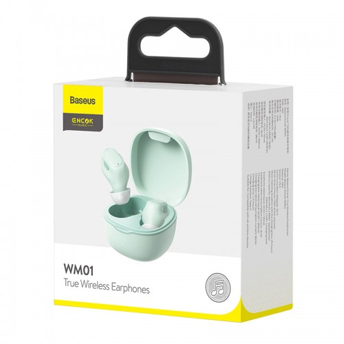Навушники BLUETOOTH BASEUS Encok True Wireless Earphones WM01 |5Hours, BT5.0, 40mAh/300mAh| (NGWM01-04) green