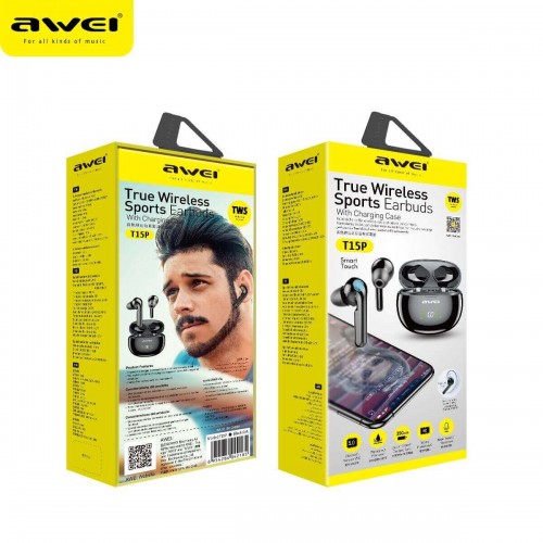 Навушники Bluetooth AWEI T15P TWS IPX5 |BT5.1, 45/390mAh, 7Hours| black
