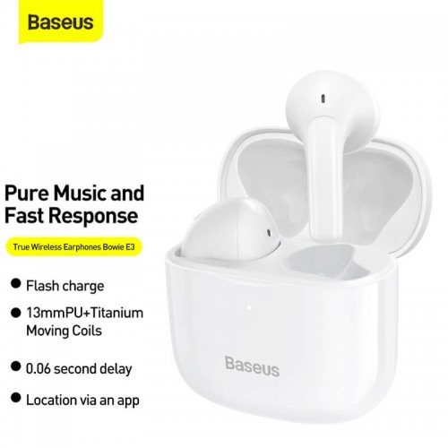 Навушники Bluetooth BASEUS True Wireless Earphones Bowie E3 IP64 |BT5.0, 35/300mAh, 5H, Location, OTA| (NGTW080001) white