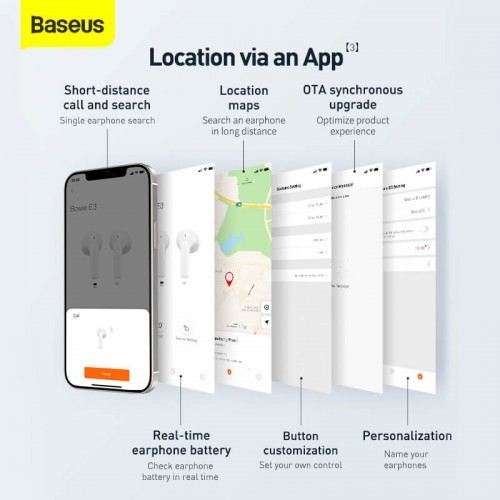 Наушники Bluetooth BASEUS True Wireless Earphones Bowie E3 IP64 |BT5.0, 35/300mAh, 5H, Location, OTA| (NGTW080001)