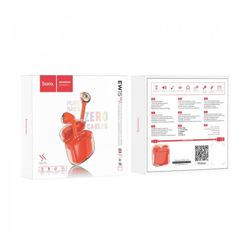 Навушники Bluetooth Hoco Clear Explore Edition true wireless BT headset EW15 |BT5.1, 30/300mAh, 4h| red