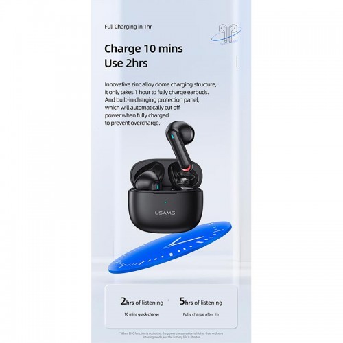Навушники Bluetooth USAMS TWS NX10 |BT5.2, 35/320mAh, 5h| black