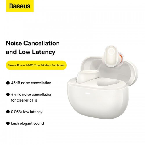 Навушники BASEUS Bowie True Wireless Earphones WM05 |BT5.2, 35/400mAh, ANC, 5h| (NGTW200002) white