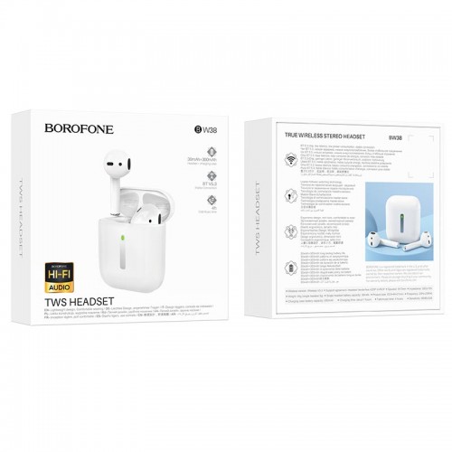 Наушники Borofone Joy true wireless BT headset BW38 |BT5.3, 30/300mAh, 4h| white