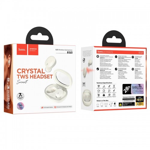 Навушники Hoco Smart true wireless BT headset EQ3 |BT5.3, 300mAh, 7h| Milky white