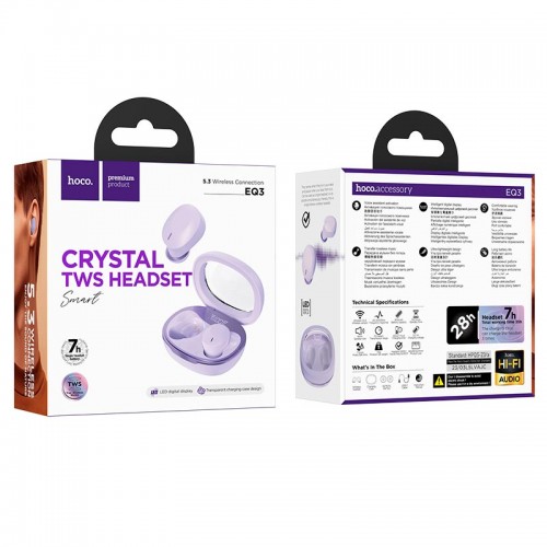 Навушники Hoco Smart true wireless BT headset EQ3 |BT5.3, 300mAh, 7h| purple