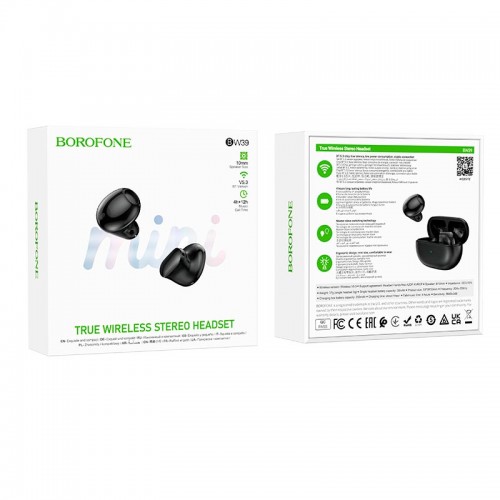 Навушники Borofone Enjoy true wireless BT headset BW39 |BT5.3, 30/250mAh, 4h| black