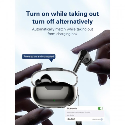 Навушники LDNIO TWS HD Audio BT Earbuds T02 |BT5.3, 30/300mAh, 4h| black