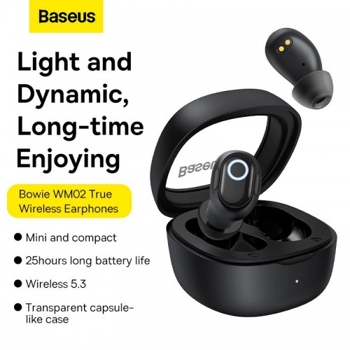 Навушники Baseus Bowie WM02 True Wireless Earphones |BT5.3, 40/300mAh, 5H, Location, OTA| black