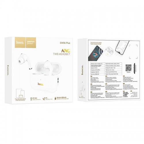Навушники HOCO Generoso true wireless ANC noise reduction BT headset Ew56 Plus |BT5.3, 30/300mAh, ANC, 4h| white