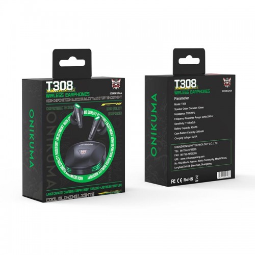 Навушники Bluetooth Onikuma T308 |BT5.3, 40/300mAh, 6h| black