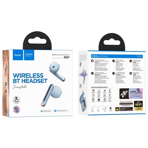 Навушники Hoco Snowflake true wireless BT headset EQ7 |BT5.3, 40/300mAh, 7h| blue