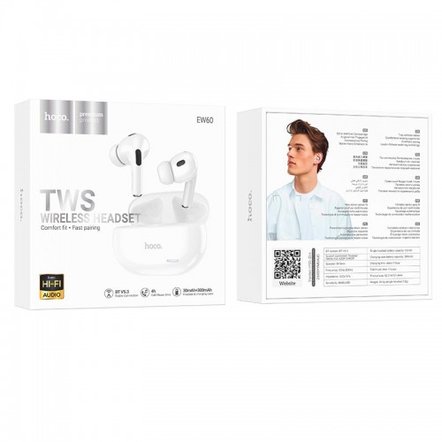 Наушники HOCO Norman true wireless BT headset EW60 |BT5.3, 30/300mAh, 4h| white