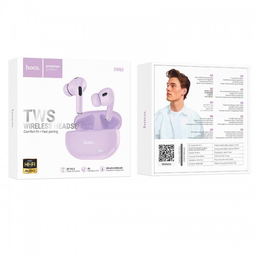 Наушники HOCO Norman true wireless BT headset EW60 |BT5.3, 30/300mAh, 4h| white