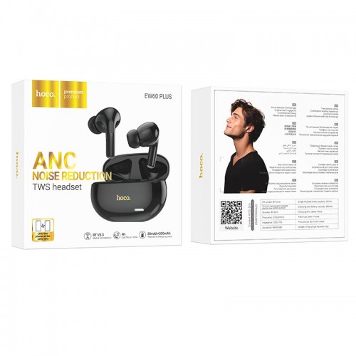 Наушники HOCO Norman true wireless ANC BT headset EW60 Plus |BT5.3, 30/300mAh, 4h|