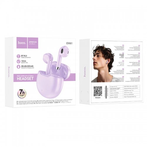 Навушники HOCO June true wireless BT headset EW61 |BT5.3, 40/320mAh, 7h| purple