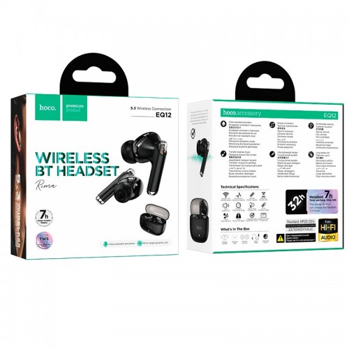 Навушники HOCO Rima true wireless BT headset EQ12 |BT5.3, 7/32h| black