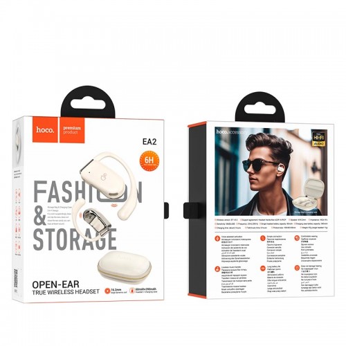 Наушнкі HOCO Graceful open true wireless BT headset EA2 |BT5.3, 60/390mAh, 6h| Milky white