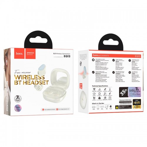 Наушнкі HOCO fun true wireless BT headset EQ13 |BT5.3, 40/400mAh, 7h| Milky white