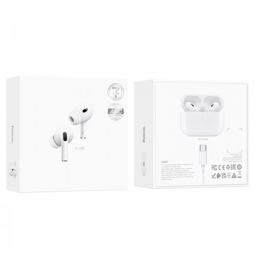 Наушники HOCO true wireless ANC шумоподавляющие BT гарнитура EW63 |BT5.3, 7ч| белые