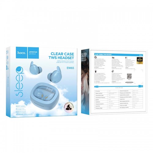 Наушники HOCO Shadow true wireless sleep BT headset EW65 |BT5.3, 30/500mAh, 4h| white