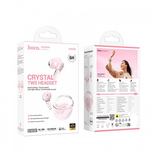 Навушники Hoco Magic true wireless BT headset EW202 |BT5.4, 35/350mAh, 6h, ipx4| pink