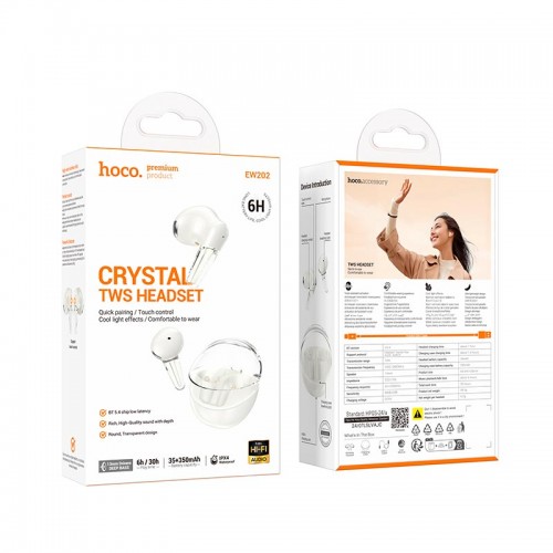 Наушники HOCO Magic true wireless BT headset EW202 |BT5.4, 35/350mAh, 6h, ipx4| black