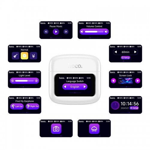 Навушники HOCO Cool color true wireless BT headset with touch screen EQ14 |BT5.4, 40/500mAh, 7h| white