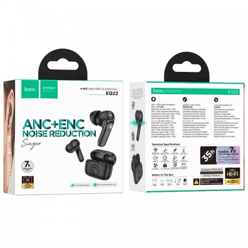 Навушники HOCO singer true wireless ANC + ENC noise reduction BT headset EQ22 |BT5.4, 40/400mAh, 6-7h| purple