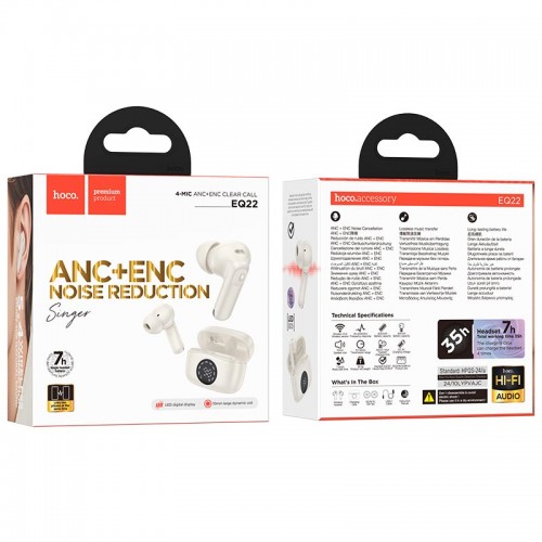 Навушники HOCO singer true wireless ANC + ENC noise reduction BT headset EQ22 |BT5.4, 40/400mAh, 6-7h| purple